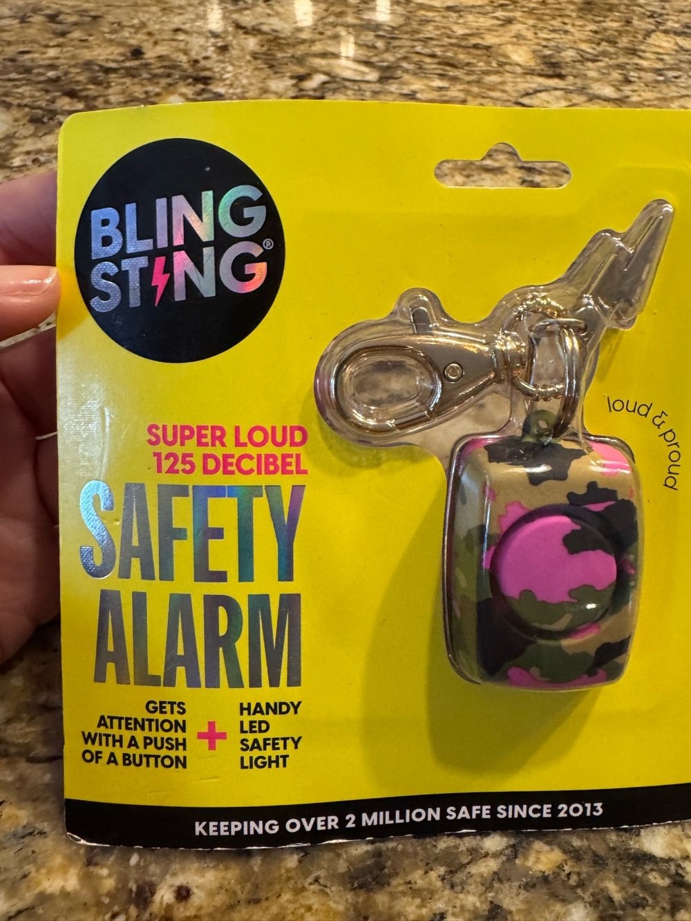 BLING STING Pink Camo Safety Alarm Keychain - Personal Safety NWT